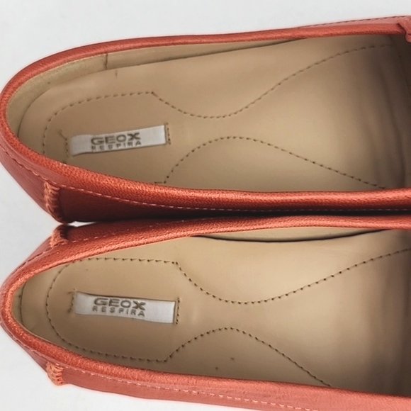 GEOX Women's Orange White Leather Flat Casual Loafer Shoe Almond Toe Size 37.5 - Picture 10 of 16